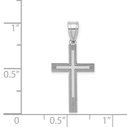 14k White Gold White Laser Etched Cross Charm Pendant for Women
