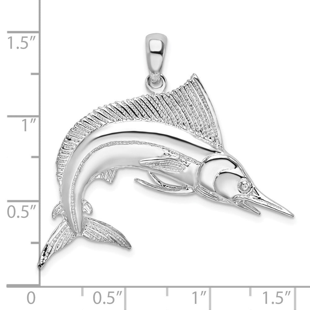 Sterling Silver Rhodium-Plated Polished and Satin Striped Marlin Pendant