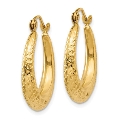 14k Yellow Gold Diamond Cut Hollow Hoop Earrings Gift for Women
