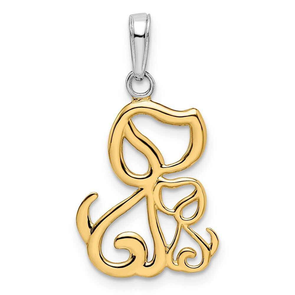 14k Yellow Gold and White Rhodium Diamond-cut Dog and Puppy Pendant