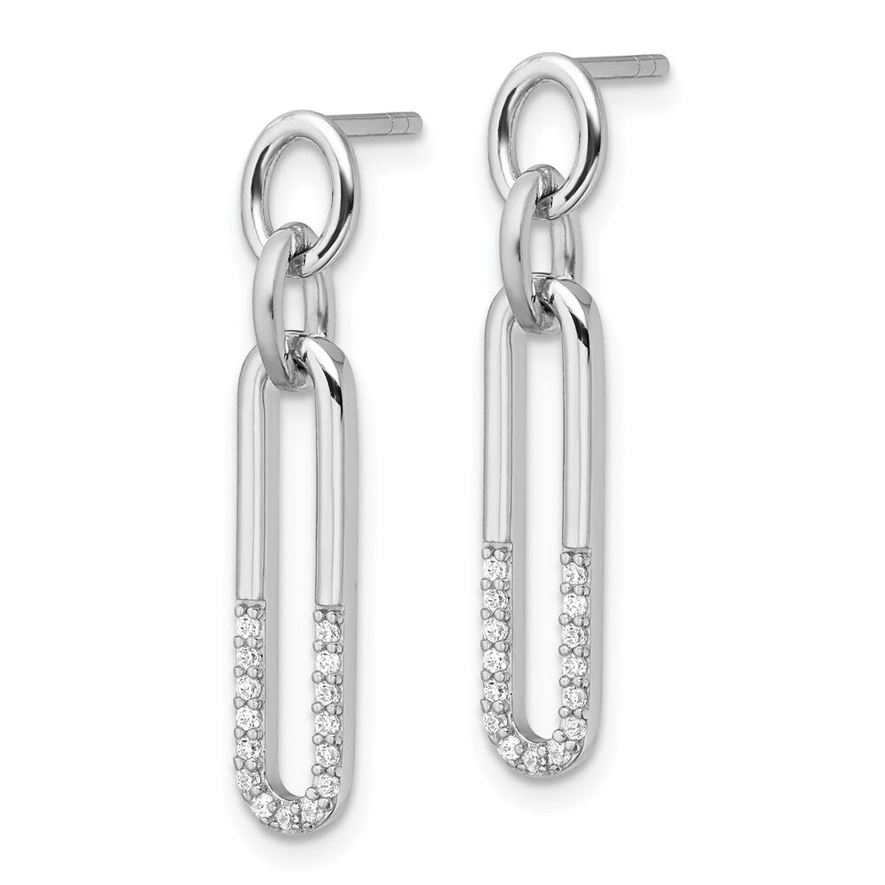 Sterling Silver Rhodium-plated Polished Cubic Zirconia Link Post Dangle Earrings