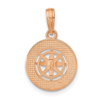 14K White and Rose Gold Rose and Medium Nautical Compass Pendant for Women