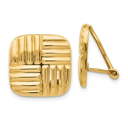 14k Yellow Gold Non-pierced Basket weave Stud Earrings