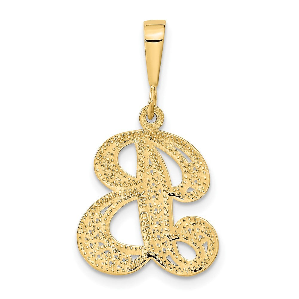 14k Yellow Gold Polished Script Filigree Letter B Initial Pendant