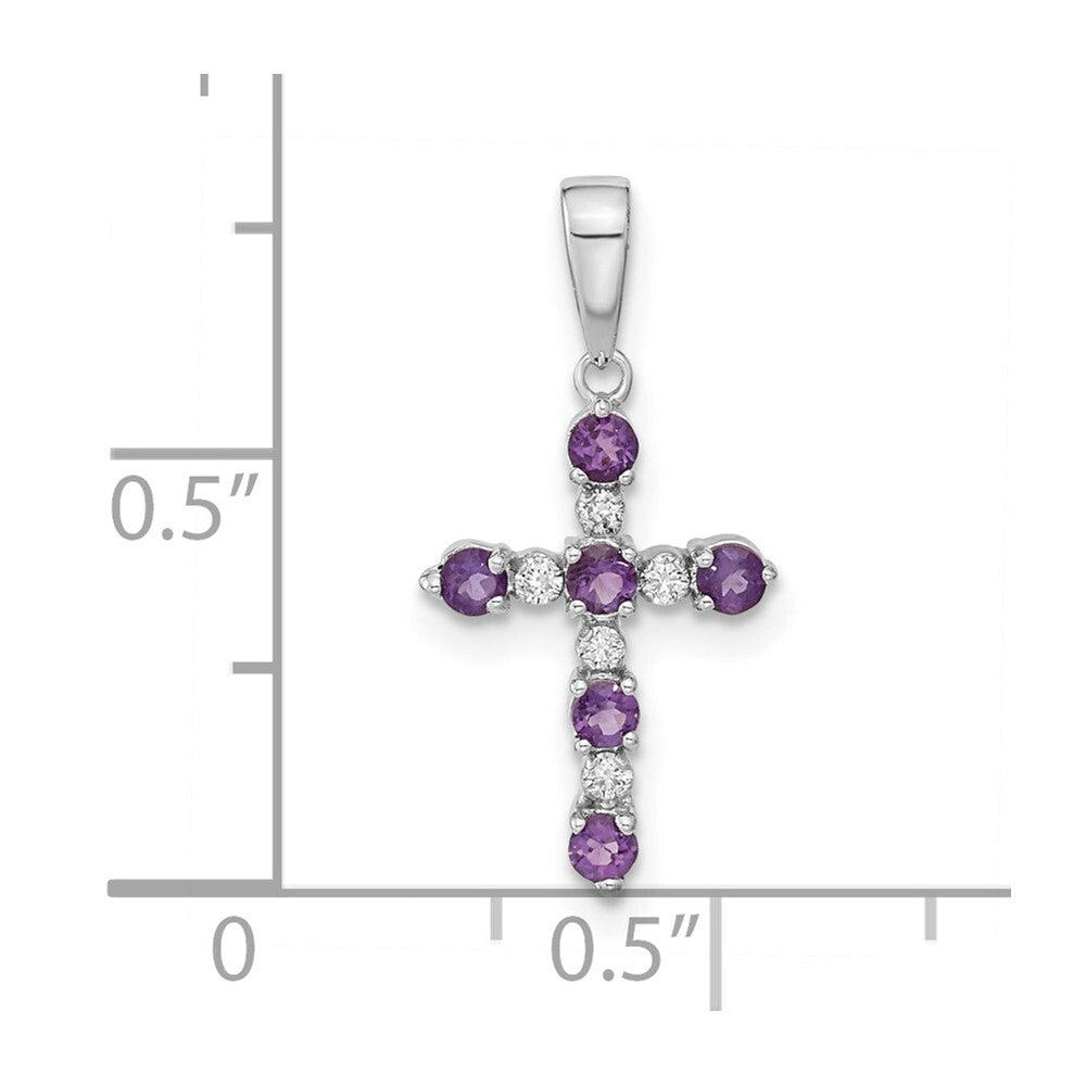 14k White Gold Amethyst and Diamond Cross Pendant for Women