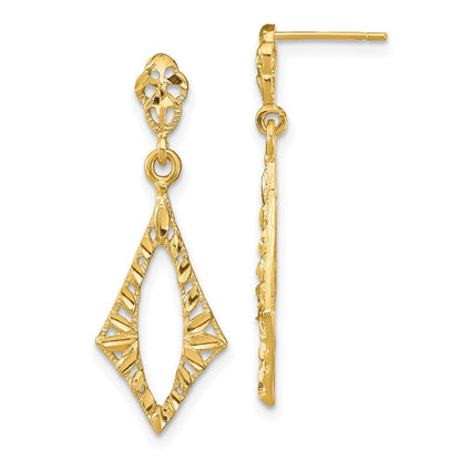 14k Yellow Gold Diamond-Cut Diamond Shape Dangle Earrings