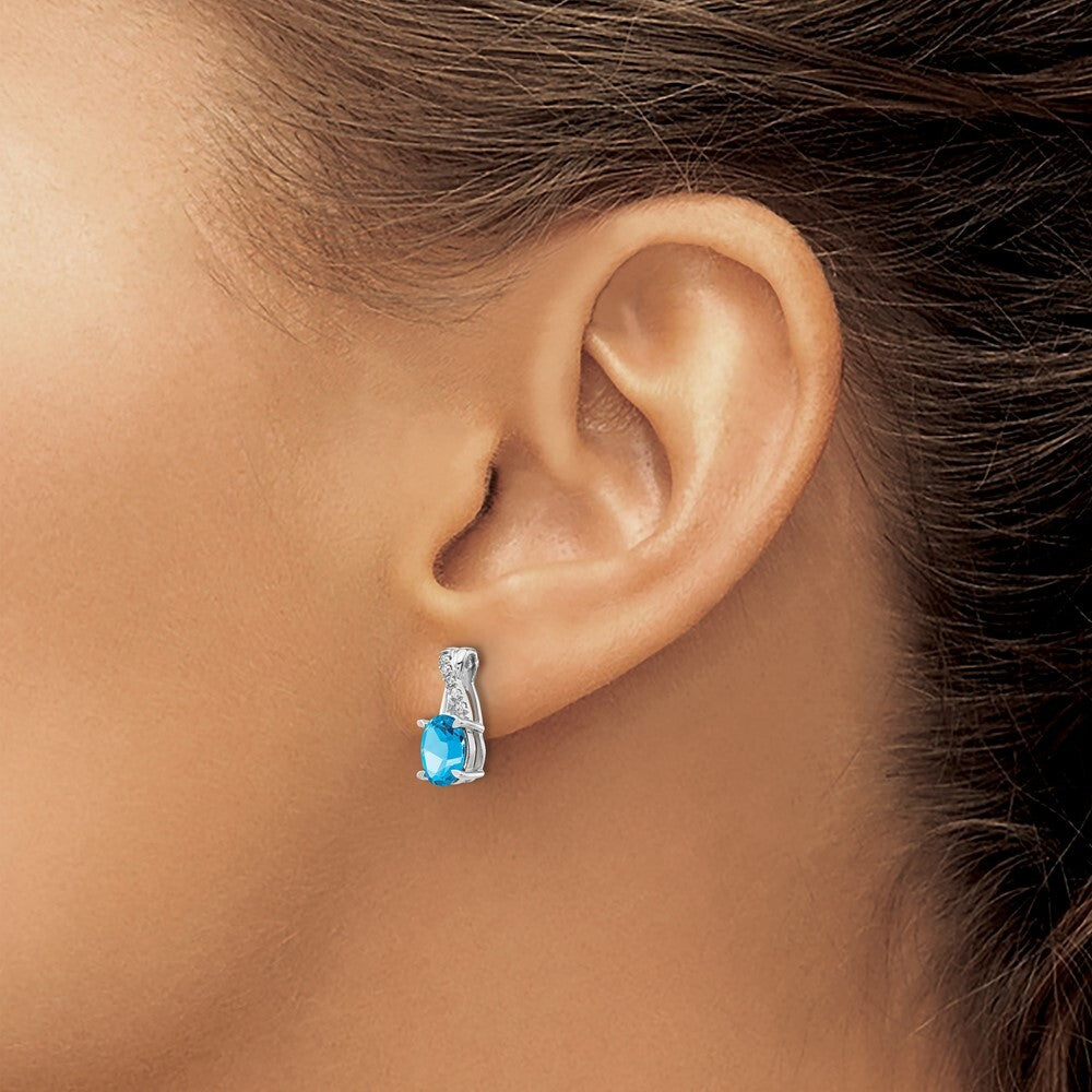 14k White Gold Blue Topaz and Diamond Drop & Dangle Earrings