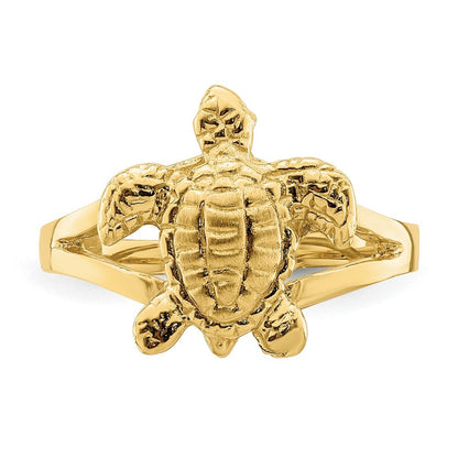 14K Yellow Gold Textured Sea Turtle Ring Size 7