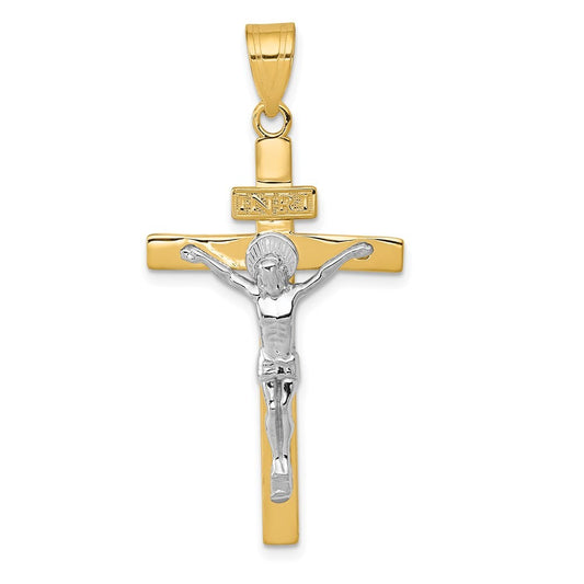 14K Two-Tone Gold INRI Crucifix Pendant
