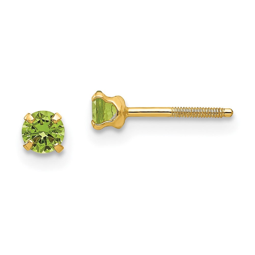 14k Yellow Gold 3mm Imitation Peridot Stud Earrings (Aug) Gift for Women