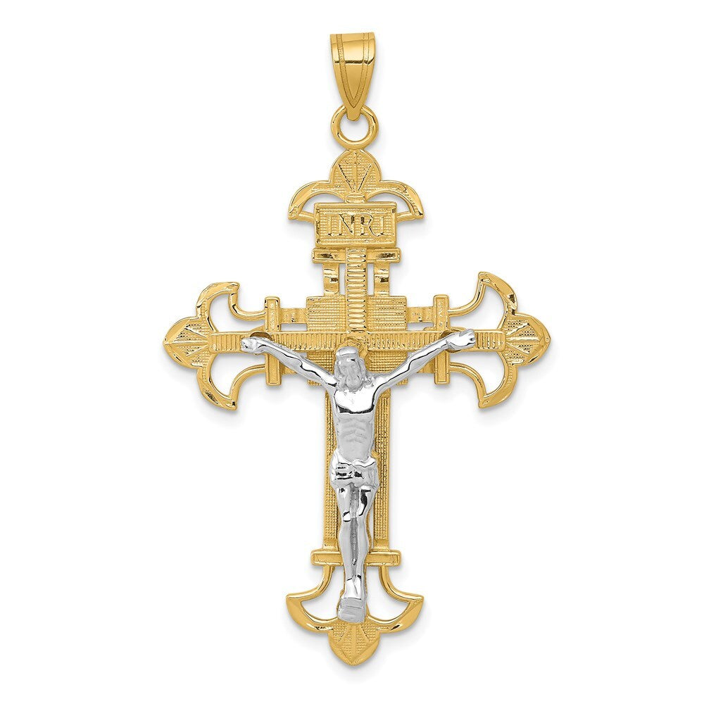 14k Two-tone Gold INRI Crucifix Pendant for Women