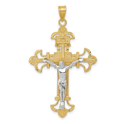 14k Two-tone Gold INRI Crucifix Pendant for Women