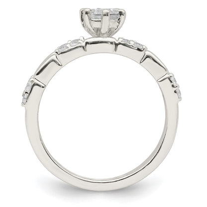 Sterling Silver Polished CZ Wedding Ring Set Size 7