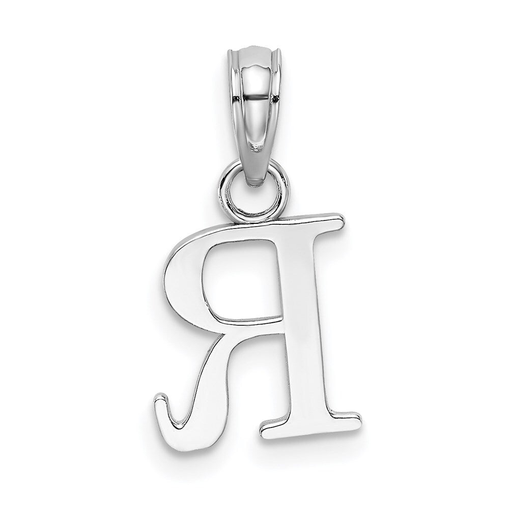 14k White Gold Polished Block Letter R Initial Pendant for Women