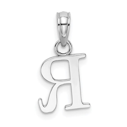 14k White Gold Polished Block Letter R Initial Pendant for Women