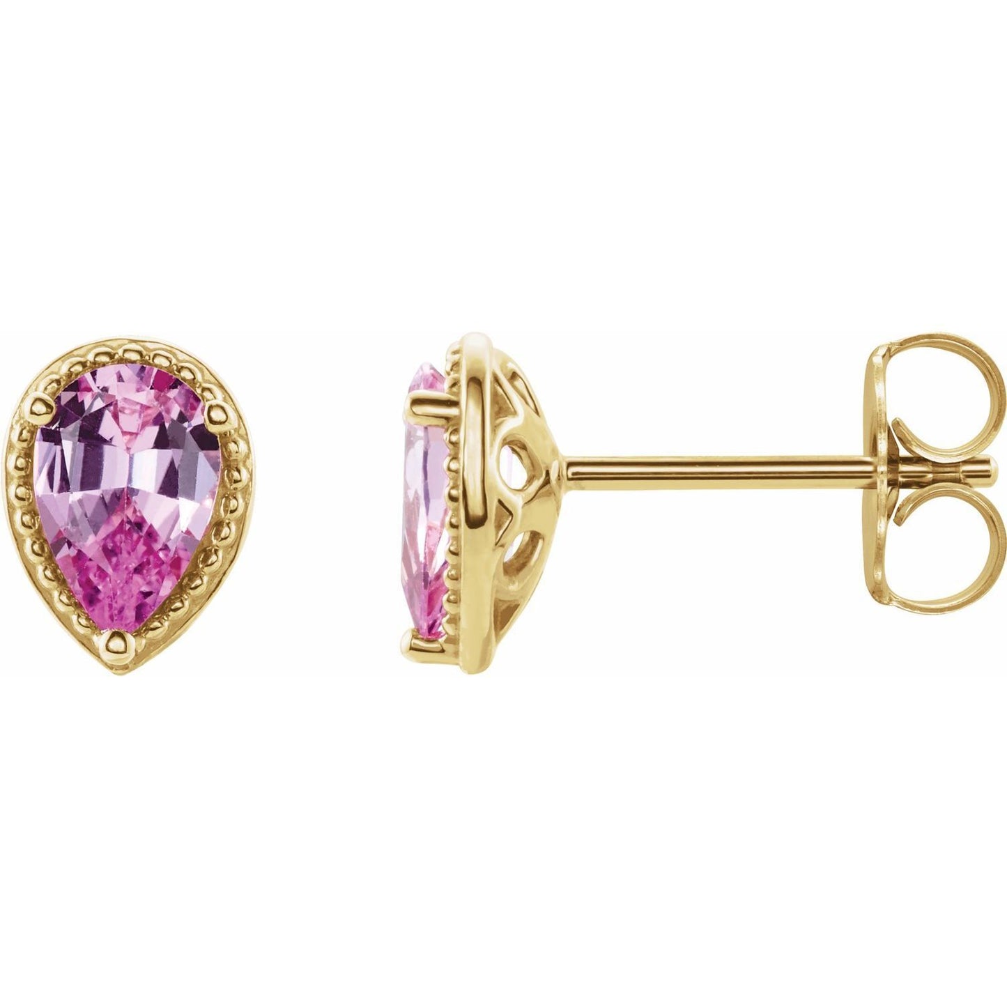 14k Yellow Gold Natural Pink Sapphire Stud Earrings  Fine Jewelry for Women