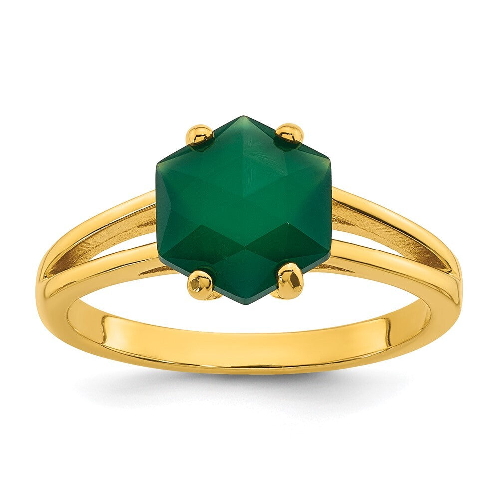 Sterling Silver Gold-tone Green Chalcedony Ring Size 7