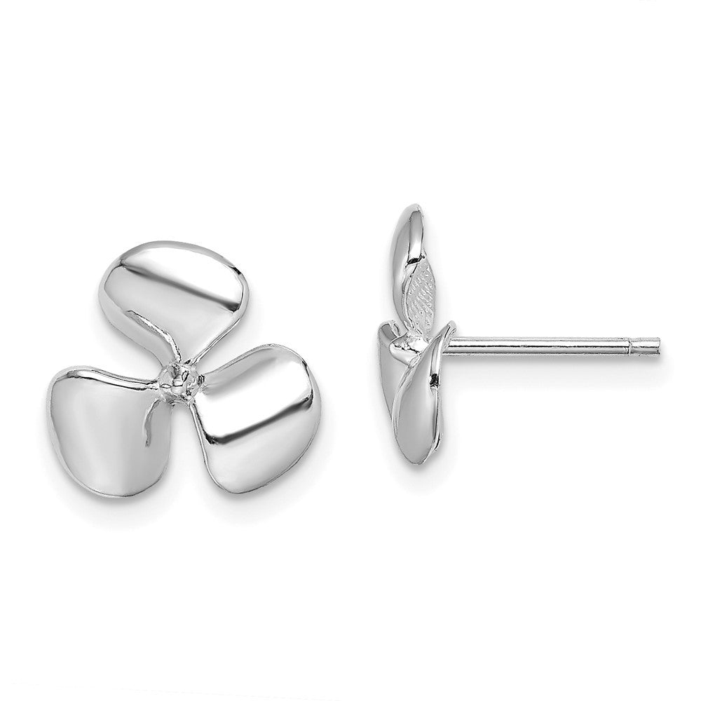 14K White Gold Polished Three Blade Propeller w/ Center Bead Earrings