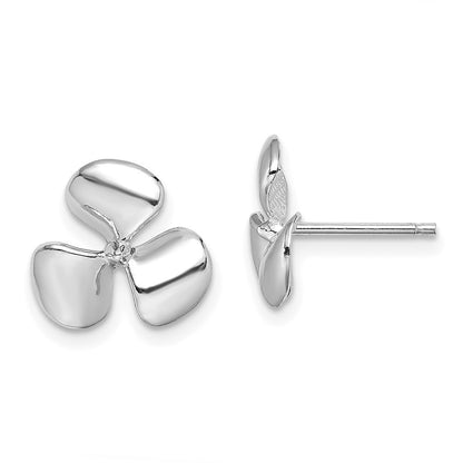 14K White Gold Polished Three Blade Propeller w/ Center Bead Earrings