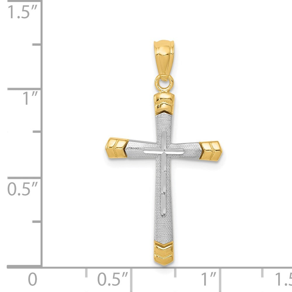 14k Two-tone Gold Polished Diamond-Cut Cross Pendant for Women
