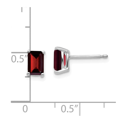 14k White Gold 6x4mm Emerald Cut Garnet Stud Earrings Gift for Women