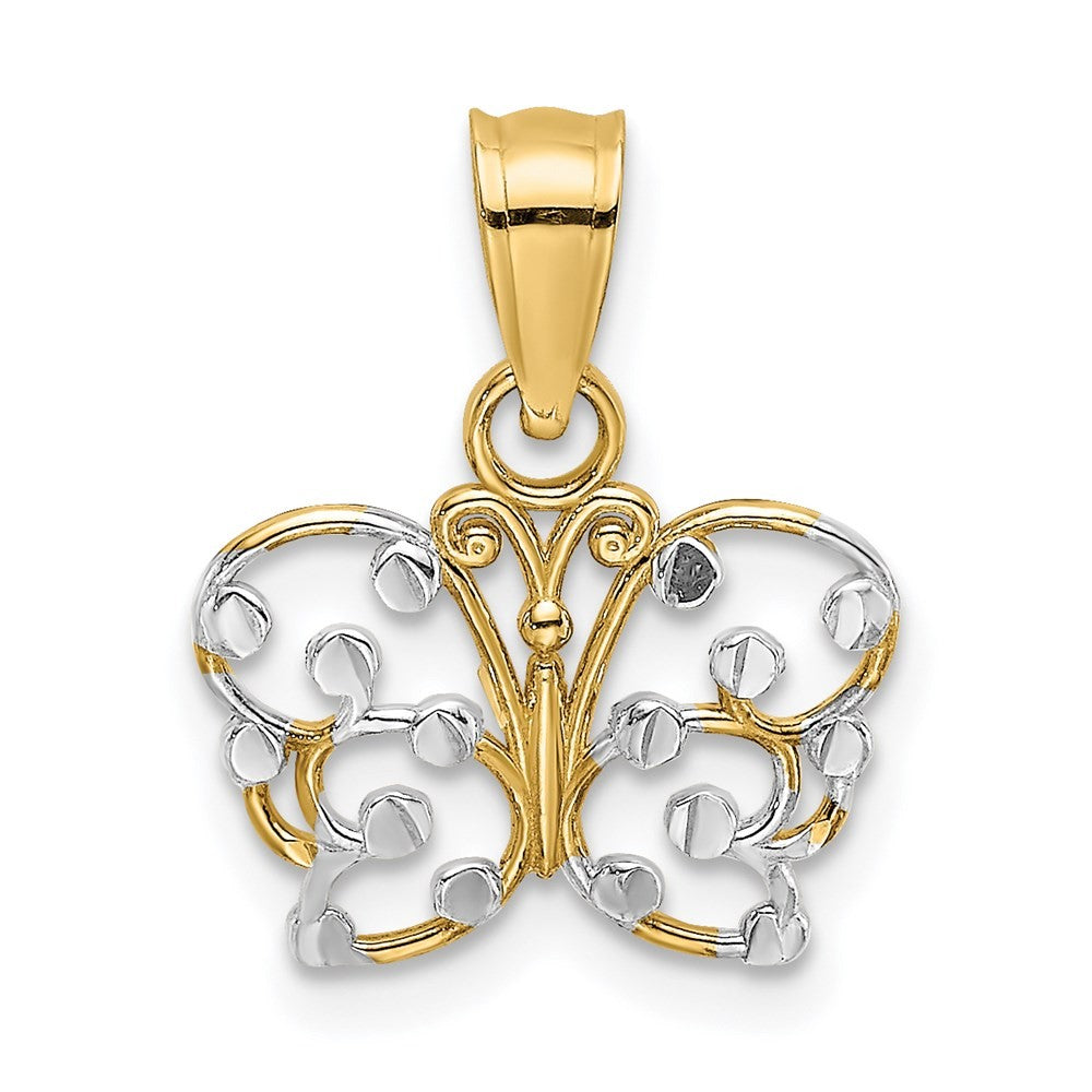14k Yellow Gold and White Rhodium Diamond-cut Butterfly Charm