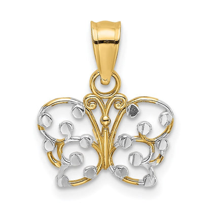 14k Yellow Gold and White Rhodium Diamond-cut Butterfly Charm