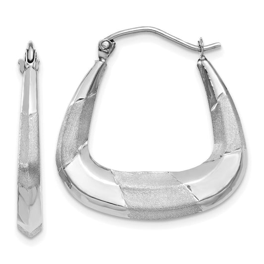 14k White Gold Polished, Satin and Diamond-cut Hoop Earrings Gift for Women