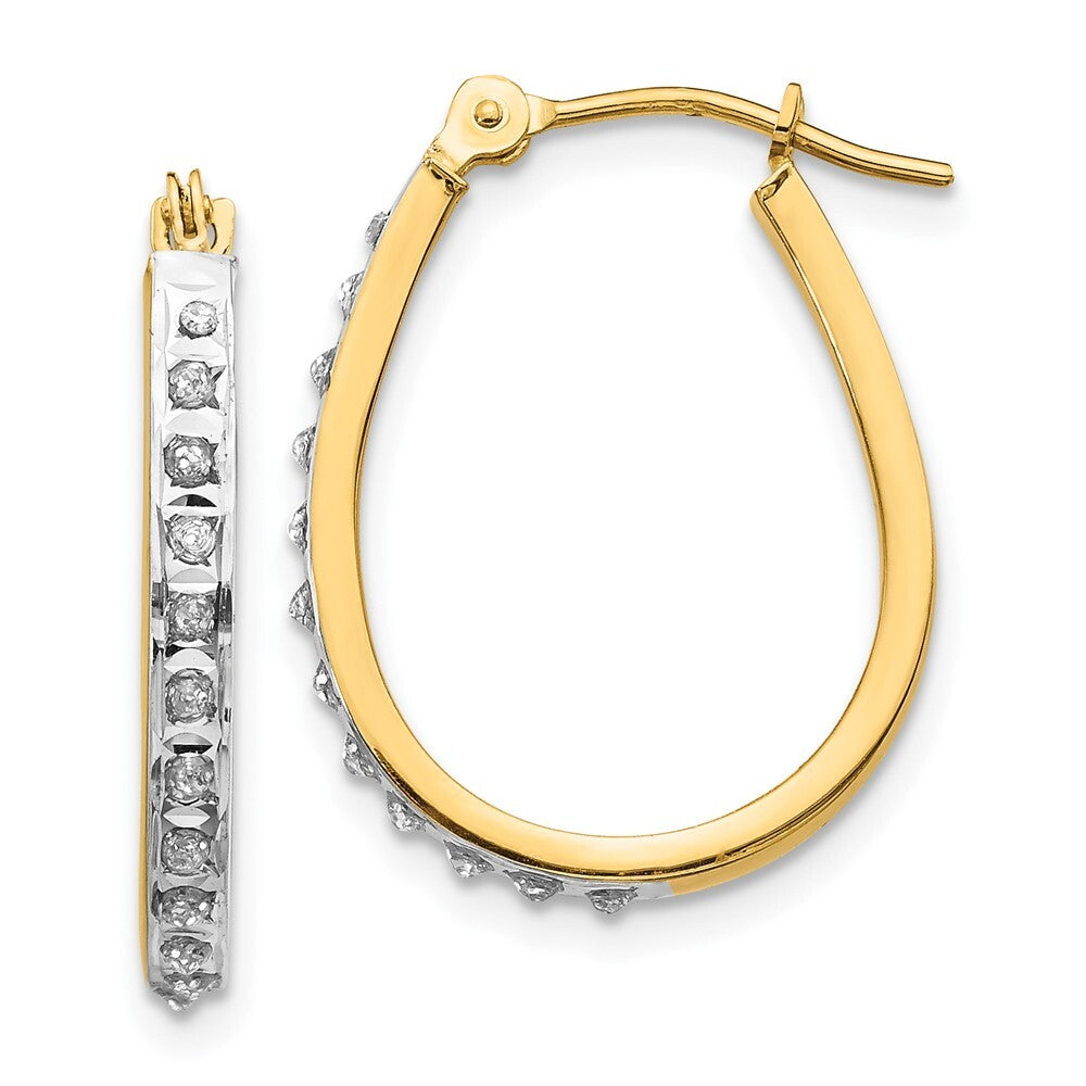 14k Yellow Gold Yellow & Rhodium Diamond Fascination Oval Hinged Hoop Earrings
