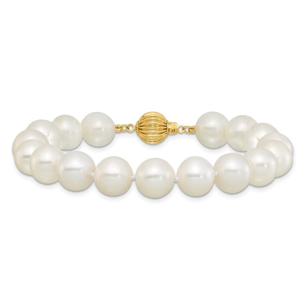 14k Yellow Gold  9-10mm Near-Round White Freshwater Cultured Pearl 7.5" Bracelet