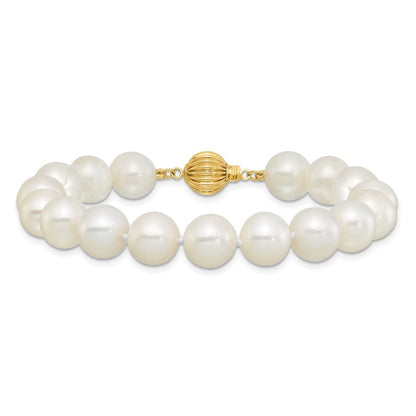 14k Yellow Gold  9-10mm Near-Round White Freshwater Cultured Pearl 7.5" Bracelet