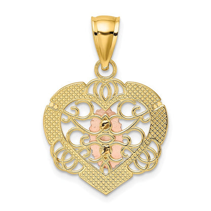 14k Two-tone Gold 14KTwo-tone White Rhodium Guadalupe In Heart Charm Pendant