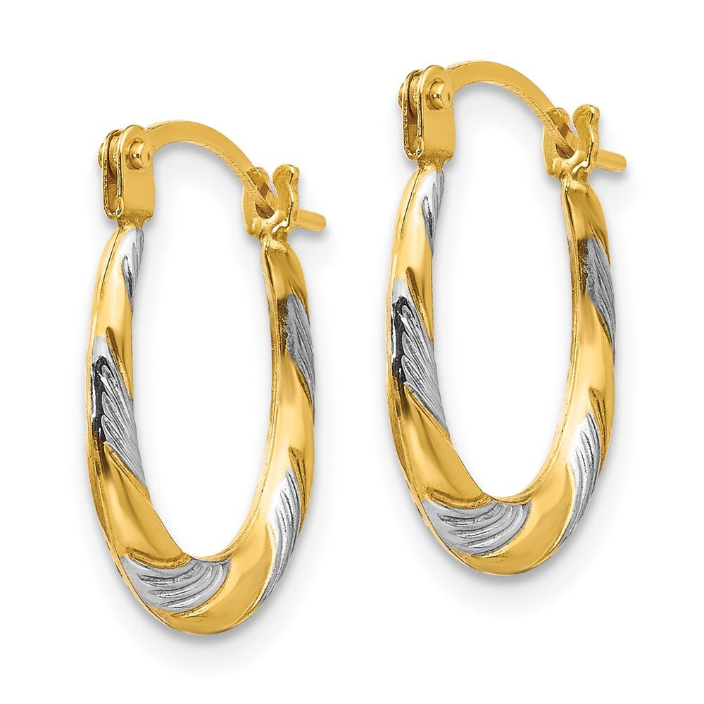 14k Yellow Gold Rhodium Twist Hoop Earrings Gift for Women