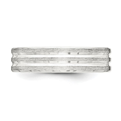Sterling Silver 6mm Brushed Flat Grooved Fancy Band Size 10