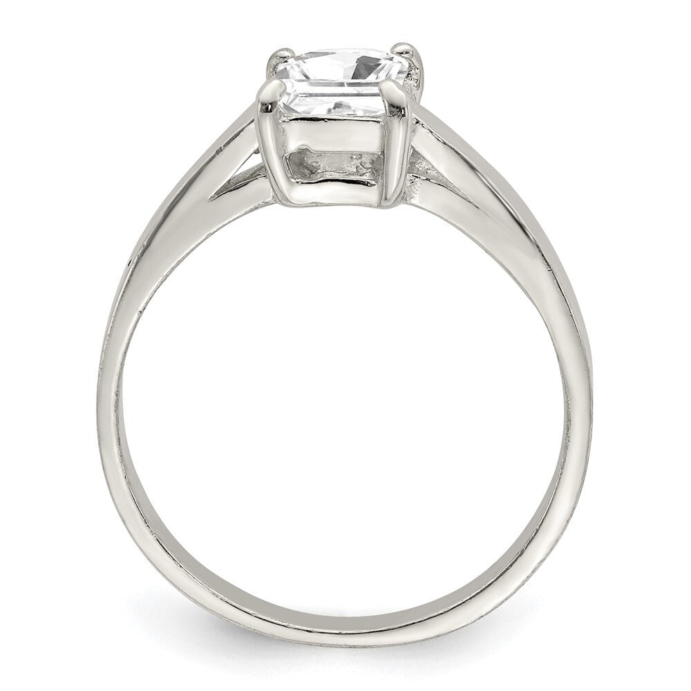 Sterling Silver Solitaire Emerald Cubic Zirconia Ring Size 7