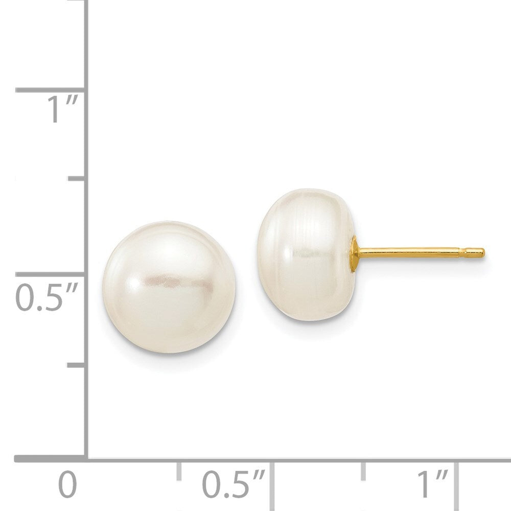 14k Yellow Gold 8-9mm White Button Freshwater Cultured Pearl Stud Earrings