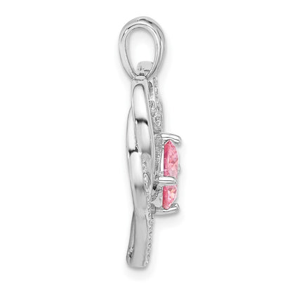 Sterling Silver Pink and White Cubic Zirconia Double Heart Pendant