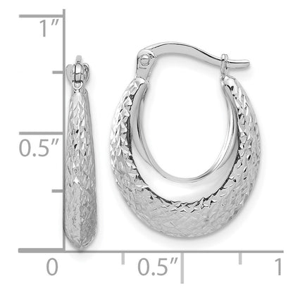 14K White Gold Polished and Diamond-cut Hoop Earrings Gift for Women