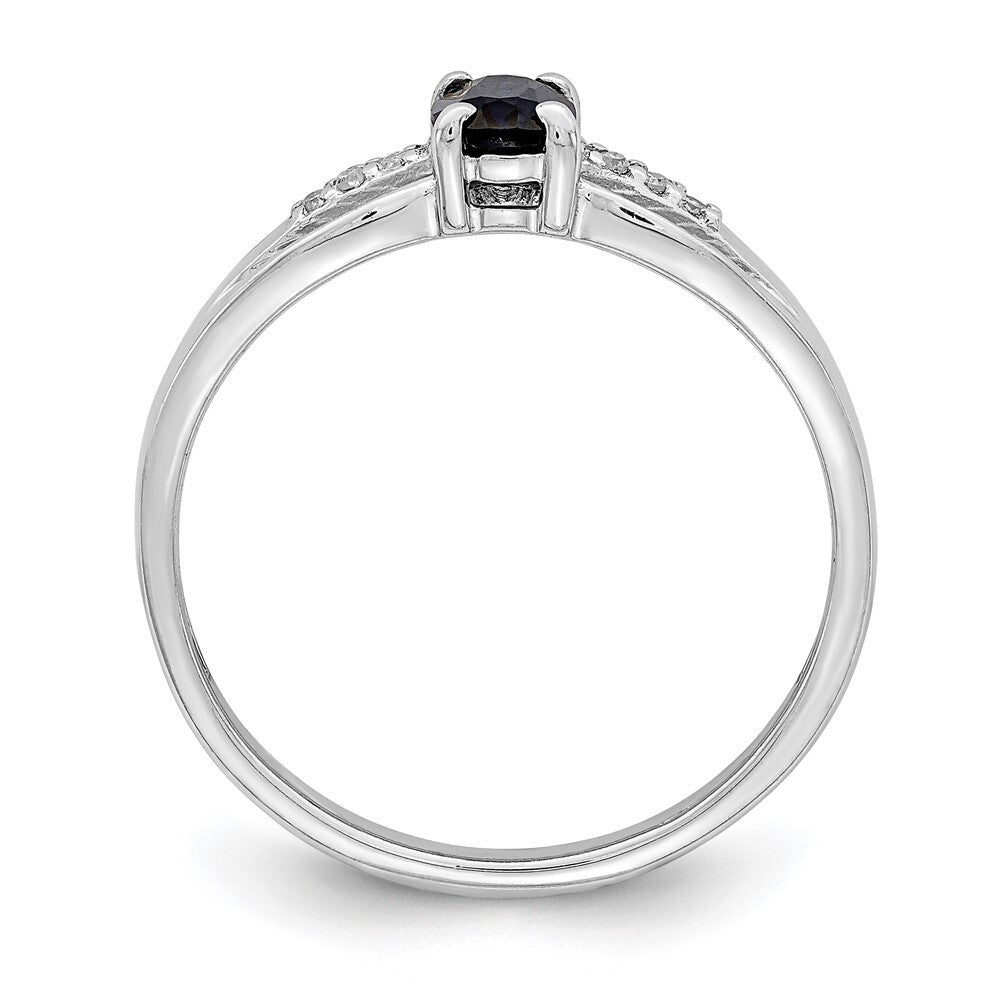 Sterling Silver Rhod-plated Diamond Created Sapphire Ring Size 7