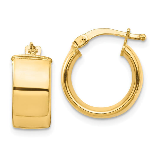 14k Yellow Gold High Polished 7mm Hoop Earrings Gift for Women