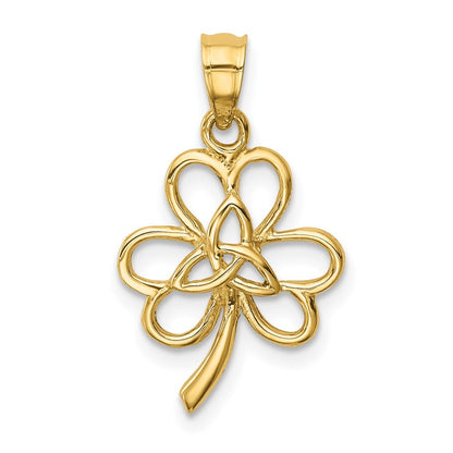14k Yellow Gold Polished Trinity Clover Pendant for Women
