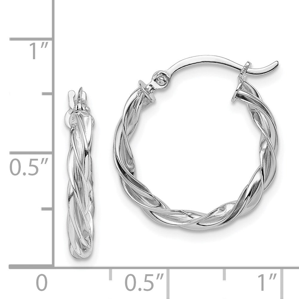 14K White Gold Polished Twisted Hoop Earrings Gift for Women