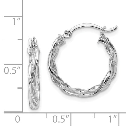 14K White Gold Polished Twisted Hoop Earrings Gift for Women