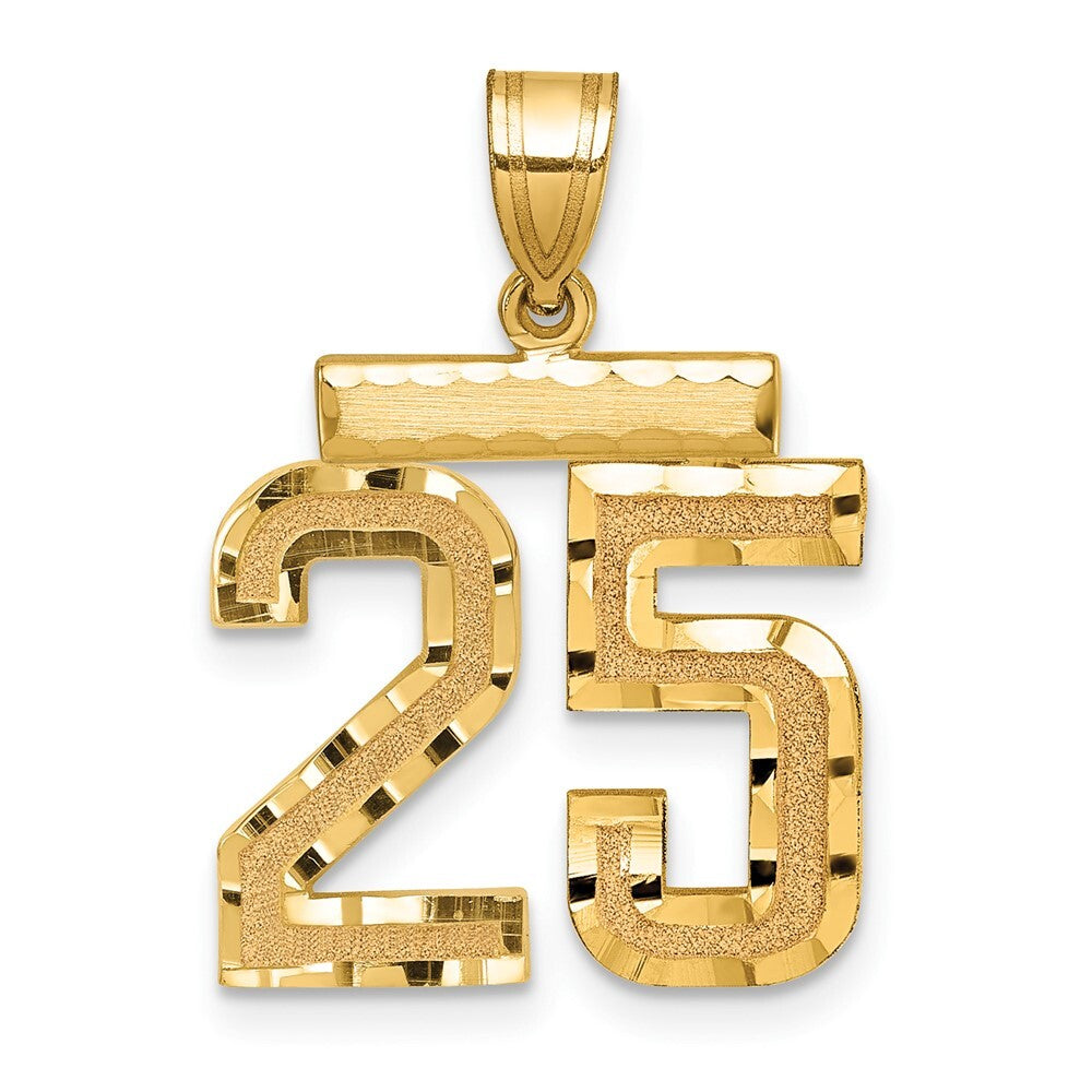 14k Yellow Gold Medium Diamond-cut Number 25 Charm Pendant for Women