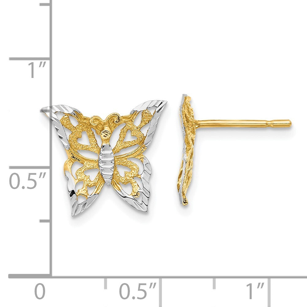 14k Yellow Gold Rhodium Butterfly Stud Earrings Gift for Women