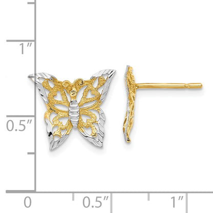 14k Yellow Gold Rhodium Butterfly Stud Earrings Gift for Women