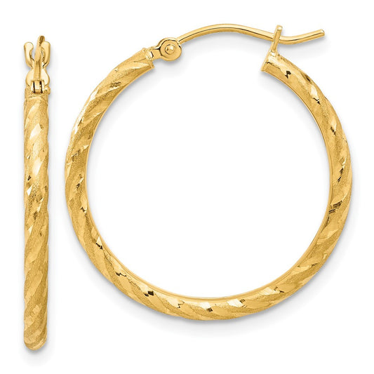 14k Yellow Gold Polished and Satin Diamond-Cut 25mm Hoop Earrings