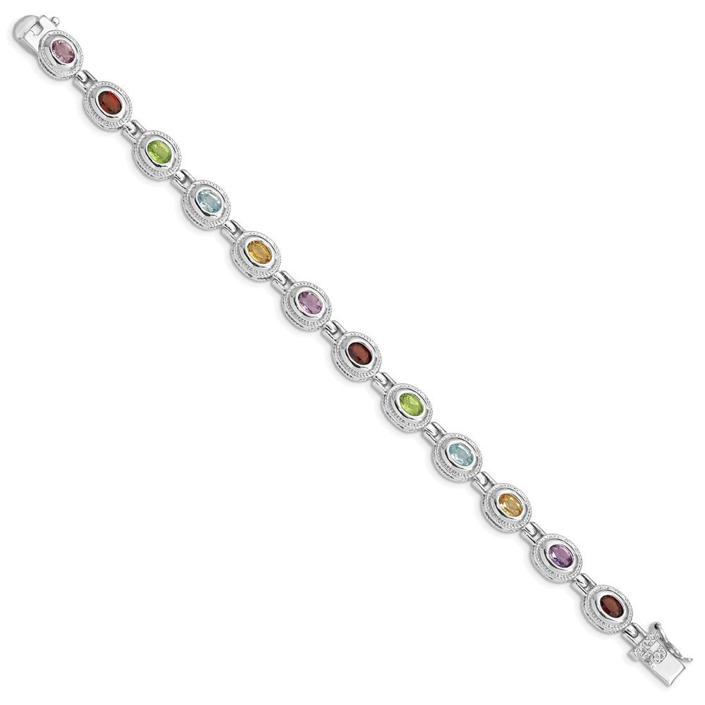 Sterling Silver Rhod-pltd 7inch Rainbow Multi-gemstone Bracelet