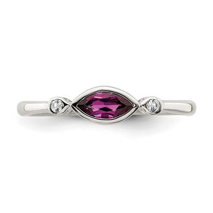 Sterling Silver Rhodium-plated Polished Rhololite and White Topaz Ring Size 7