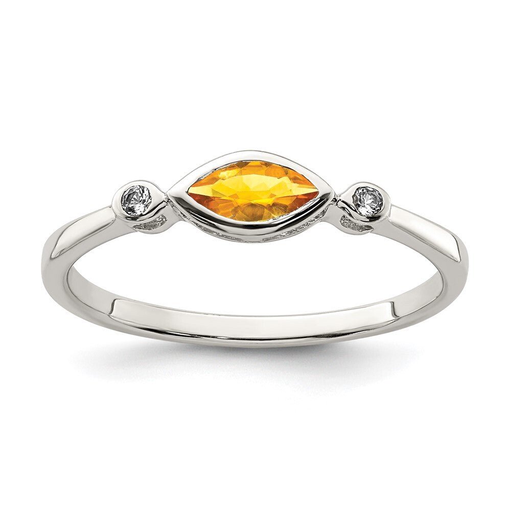 Sterling Silver Rhodium-plated Polished Citrine and White Topaz Ring Size 8